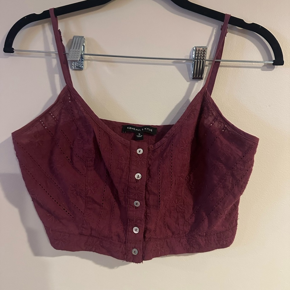 Kendall & Kylie Plum Eyelet Button-Front Cami Top